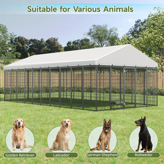 Large Dog Kennel Outdoor Pet Pens Dogs Run Enclosure Animal Hutch Metal Coop Fence With Roof Cover. 18.9 L X 9.61 W X 6.76 H.