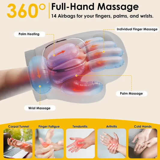 Hand Massager With Heat Compression Cordless Hand Massager For Arthritis Carpal Tunnel With 3 Modes 3 Heat Levels 5 Intensity Levels Disposable Gloves Finger Massager Carry Bag