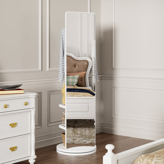 360 Rotating 69x20 Multifunctional Full Length Mirror With Hook Storage Rack Coat Rack With Mirror Solid Wood Floor Mirror Bedroom Living Room Cloakroom Space Saving White