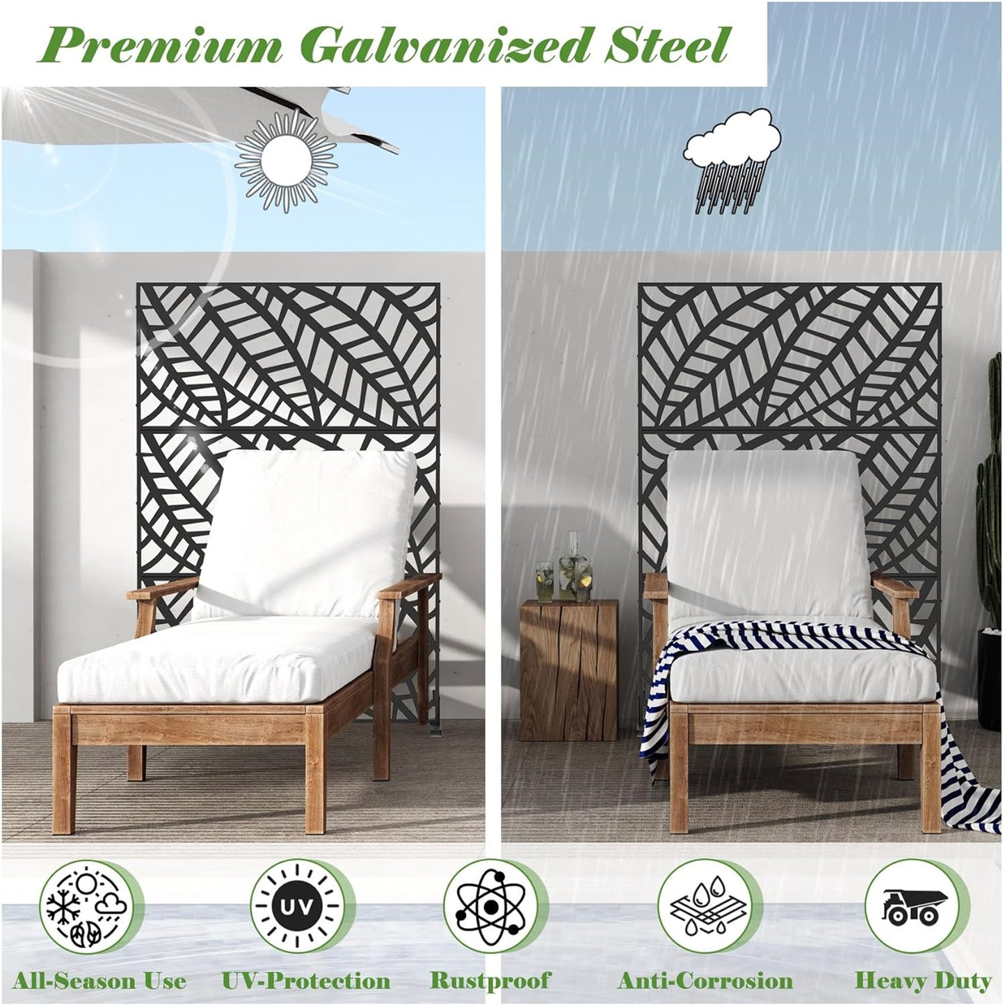 Metal Privacy Screen, Freestanding Outdoor Indoor Divider, Decorative Privacy Screen Panels For Balcony Patio Garden, Leaf-Shaped