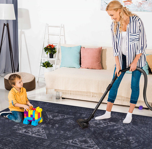 MAVAL Black Washable Rug 2'6'' X 10' Runner Rug Black Gray, 2'6'' X 10'