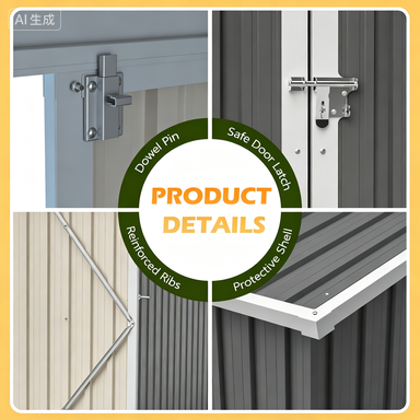 10'x4' Outdoor Metal Storage Shed For Garden Tools Lockable Door With Floor Frame