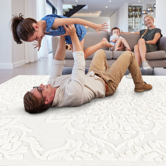 Step Collection High-Low Medallion Cream Cream Indoor Area Rug, 2'x3', Modern, Contemporary, Geometric, Bohemian, Bedroom, Kitchen, Living Room, Doormat, Non Shedding Carpet