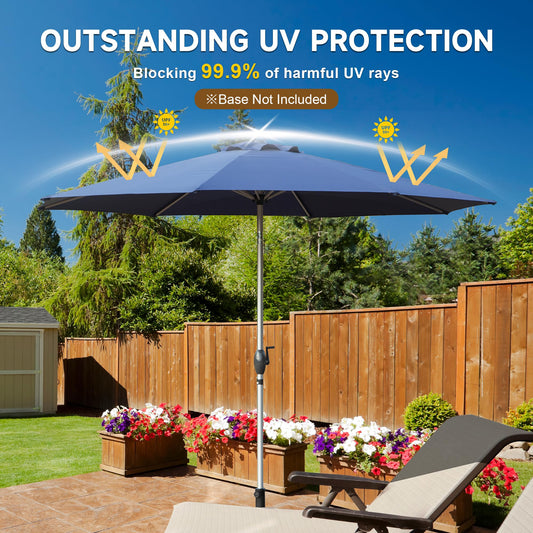 9FT Patio Umbrella, Outdoor Table Umbrella With Push Button Tilt And Crank, UV Protection Waterproof Market Sun Umbrella With 8 Sturdy Ribs For Garden, Deck, Backyard, Pool Navy Blue