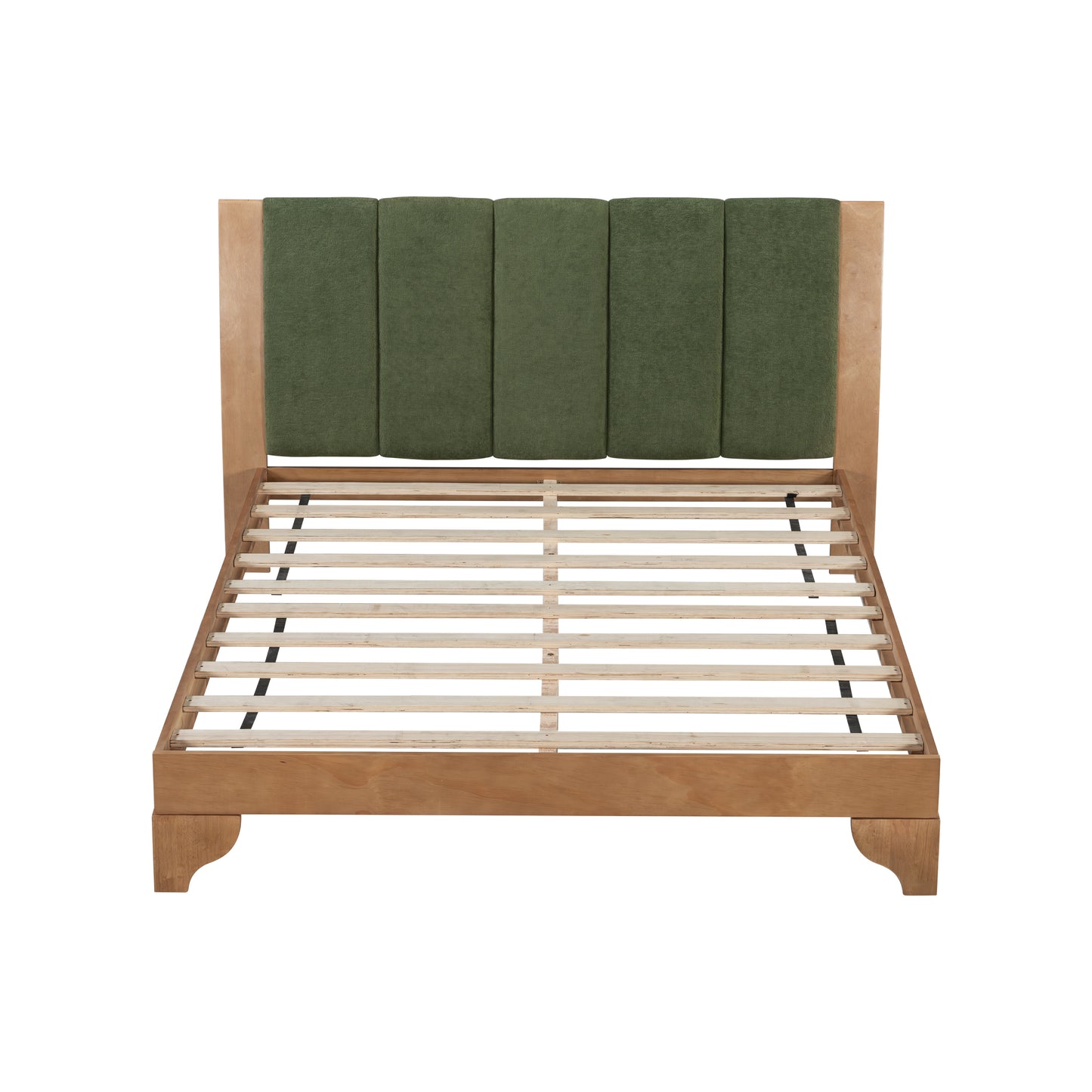 Premium Pine Wood Queen Bed Frame,Queen Size Bed Frame With Headboard Included,Mid Century Modern Bed,Natural&Green Color