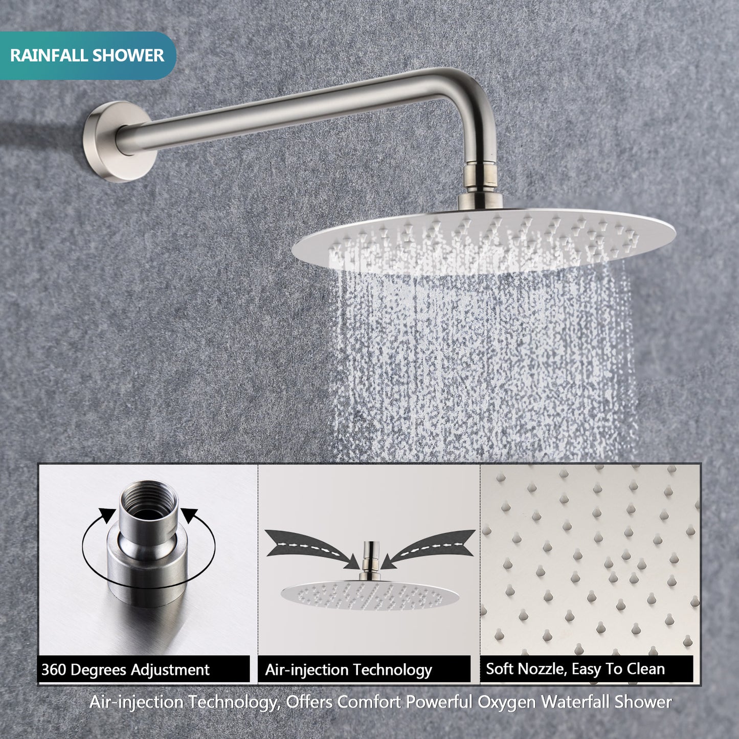 Wall Mounted Round Shower Combo Set With 10 Rain Shower Head And Handheld Shower Head Set With Pressure Balancing Valve