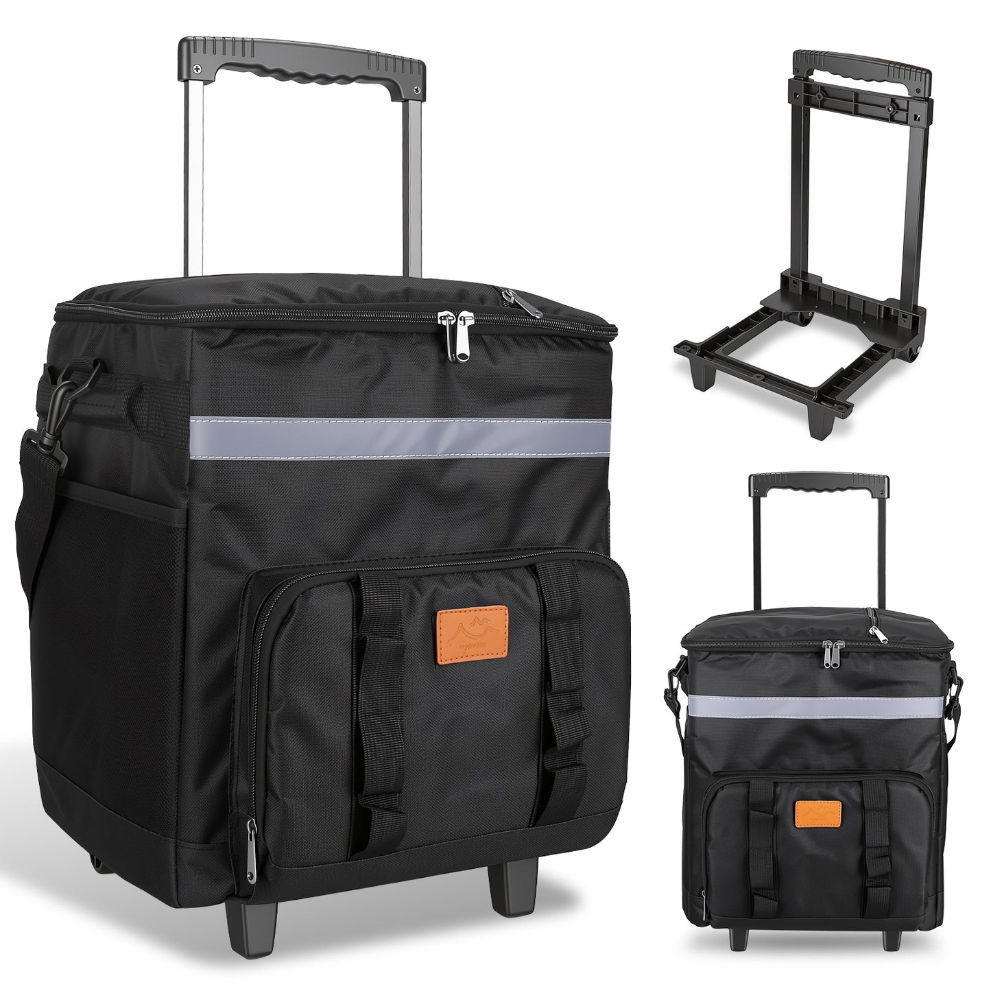 1Pc Portable Rolling Cooler Bag With Wheels And Side Handles Shoulder Strap 30L 50 Can Collapsible Insulated Leakproof Cooler For Camping Patio Travel Outdoor Ball Fields Beach