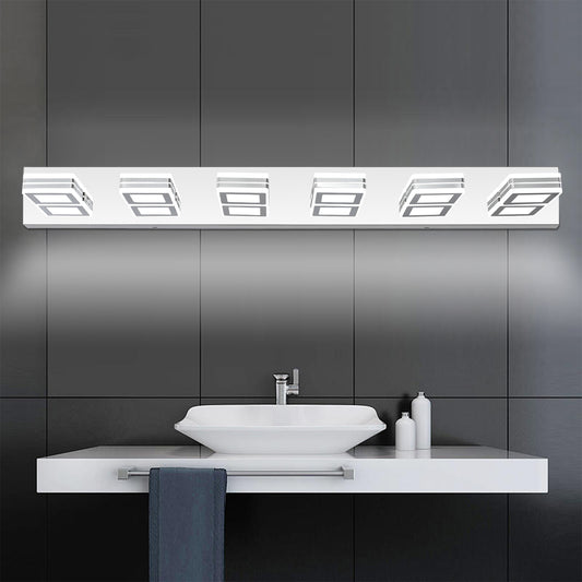 39in Modern Chrome 6-Light LED Vanity Light, Square Acrylic Lampshades Wall Mount Fixture For Bathroom, Mirror Lighting