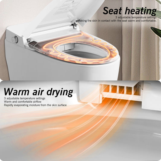 Smart Toilet Bidet Combo With Foot Sensor Open Cover Seat, Self-Cleaning Nozzle, Heated Seat, Night Light, Knob Control, Power Outage Flushing, Soft Close, Auto Flush, With Remote Control
