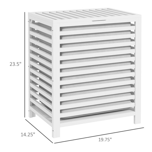 55 L Bamboo Laundry Basket With Lid, Cloth Hamper With Removable Liner Bag, 19.75 X 14.25 X 23.5 Inches, White