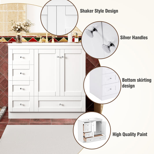 36 Inch Shaker Style Free-Standing Bathroom Vanity Cabinet With Ceramic Sink, 4 Soft-close Drawers And 2 Soft-close Doors