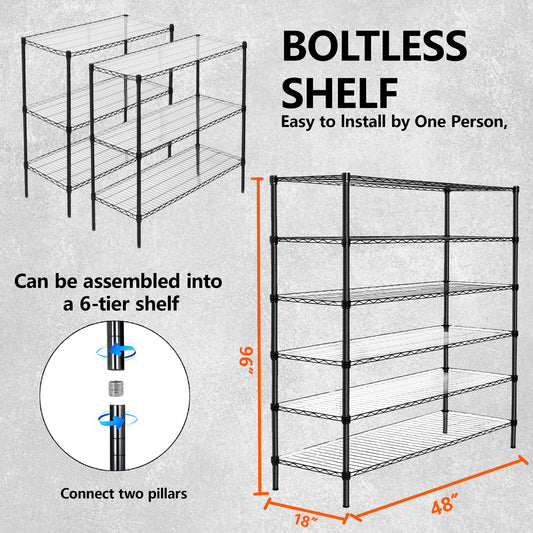 3 Tier Metal Shelf Wire Shelving Unit - Set Of 2 1050lbs Capacity Heavy Duty Adjustable Storage Rack With Shelf Liners Extensible To 6 Tier 2100lbs Shelving Designs 48 L X 18 D X 96 H Black