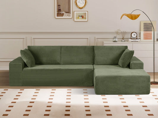 CozyForm Convertible Sectional Sofa In Soft Corduroy, Modern Comfy Couch With Full Foam Cushioning, Cozy Sleeper Sectional For Living Room, Bedroom, No Assembly Required, Dark Green - Right Facing