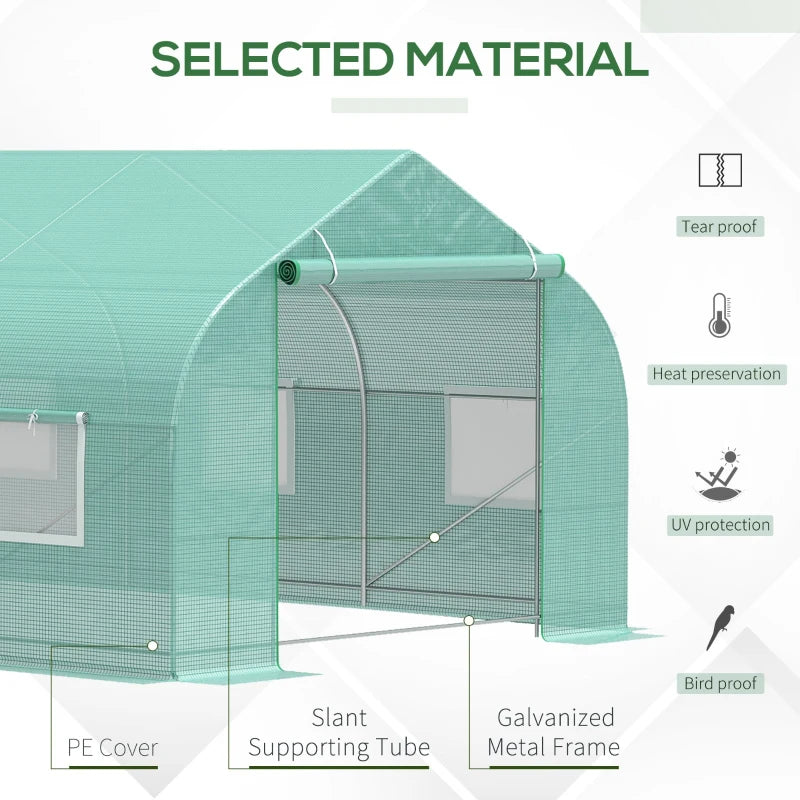 Outdoor Walk-in Greenhouse, Tunnel Green House With Roll-up Windows, Zippered Door, PE Cover, Heavy Duty Steel Frame, Green
