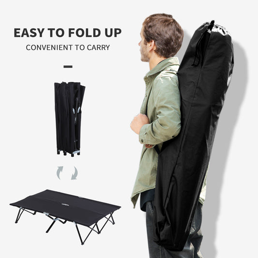 2 Person Folding Camping Cot For Adults, 50" Extra Wide Outdoor Portable Sleeping Cot With Carry Bag, Elevated Camping Bed, Beach Hiking, Black