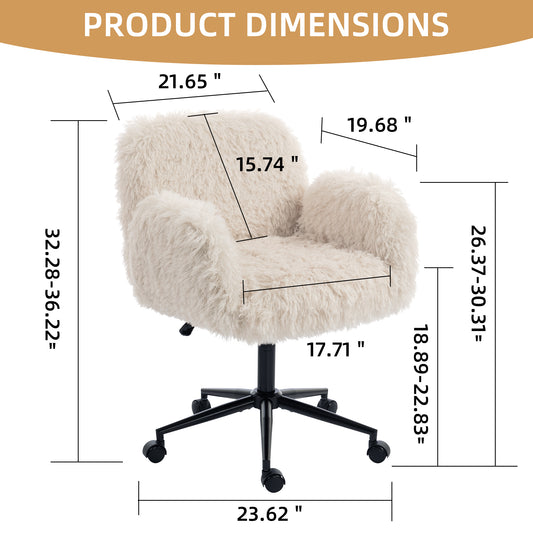 Criss Cross Chair With 5-Gear Adjustable Armrests & Wheels, Ergonomic Thickened Backrest Swivel Desk Chair For Home Office, Vanity, Bedroom And Living Room, Beige Lamb Wool