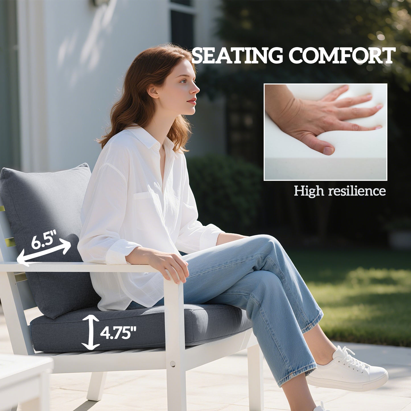 8 Patio Chair Cushions With Seat & Backrest, Fade Resistant Seat Replacement Cushion Set, Gray