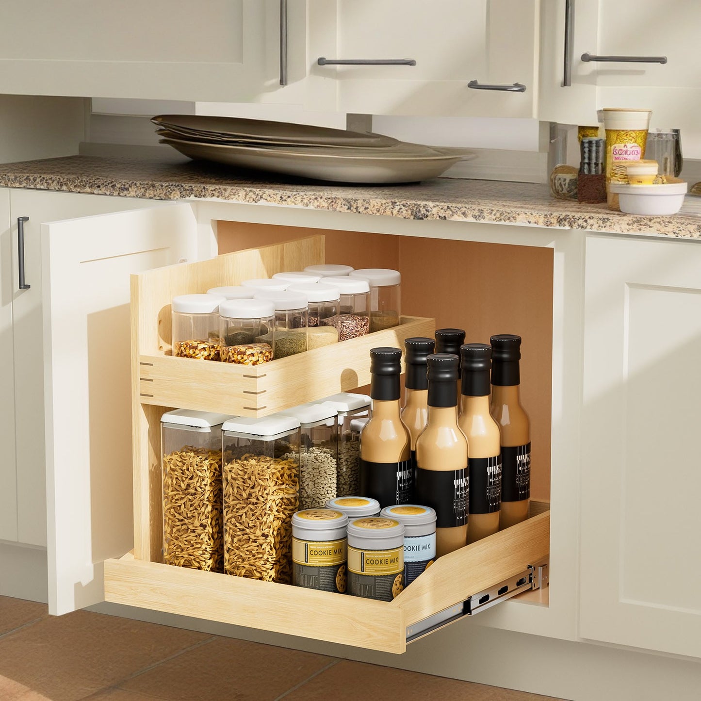 Under Sink Organizers And Storage 19 W X 21 D, 2 Tier Pull Out Cabinet Organizer With Hard Close, Adjustable Pull Out Cabinet Organizer With U Bracket For Bathroom Kitchen Left