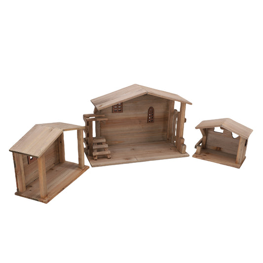 Xmas Wooden Stable Decor Solid Wood Rustic Stackable House Ornament Tabletop Decor With Stable For DIY Holiday Kitchen Table Fireplace