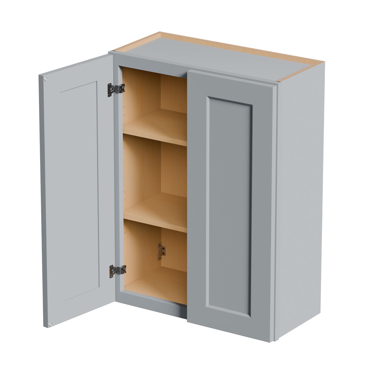 Gray Shaker Solid Wood Wall Cabinet With Soft-Close Doors, Adjustable Shelves - 27 Double Door Storage For Kitchen, Bathroom, Laundry, Garage Easy Assembly, 27 W X 12 D X 36 H