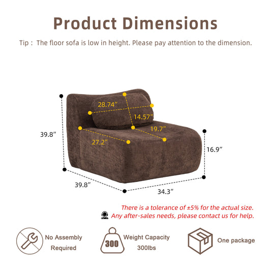 Compression Wave Sofa, Convertible Floor Sofa Bed, DIY Boneless Modular Sectional Sofa, No Assembly Required, Rabbit Velvet Fabric, With 1 Single Sofa,Choclate