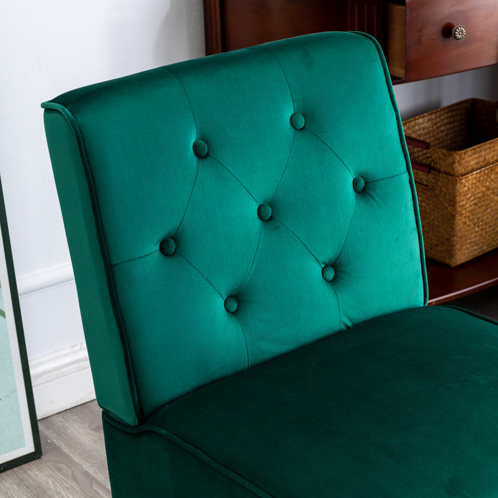 Reese 53 2Piece Living Room Armless Button Tufted Pattern Accent Chair With Velvet Fabric And Premium High Density Foam Cushion, Green