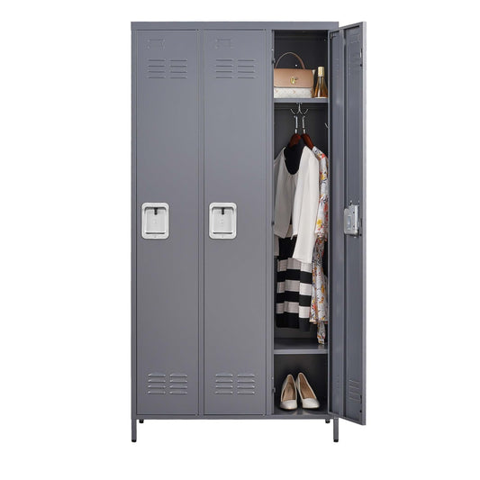 3 Door 72in H Metal Lockers With Lock For Employees,Storage Locker Cabinet For Home Gym Office School Garage,Gray