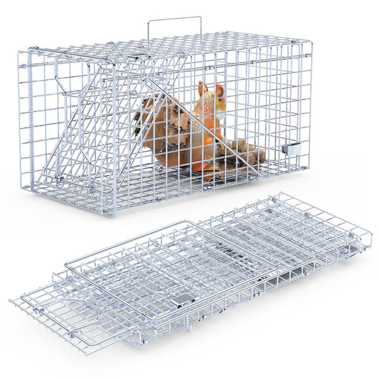 2Pcs 18x8x10In Humane Single Door Live Animal Trap For Spring Summer Collapsible Galvanized Iron Animal Cage Catch And Release For Small Squirrel Raccoon Feral Cat Weasel Armadillo Opossum
