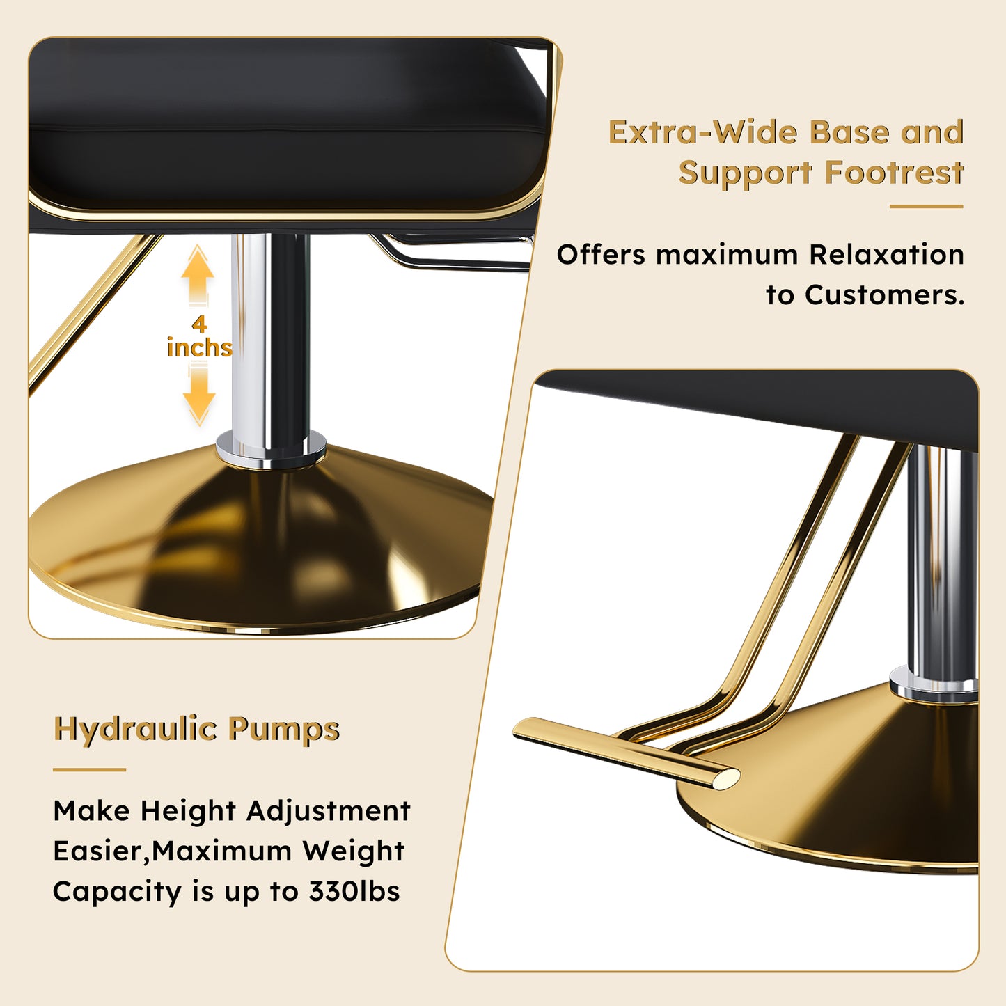 Hydraulic Salon Chair - 360 Swivel Barber Stylist Chair With Pump, Non-Tilting Hairdressing Chair For Hair Salons, Tattoo & Beauty Spa Professional Stylist Equipment Black Gold Single Pack