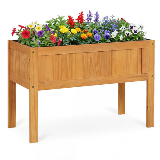 Wood Raised Garden Bed Elevated Planter Box With Bed Liner And Drainage Holes For Vegetables Flowers Herbs For Garden, Backyard, Balcony Or Patio