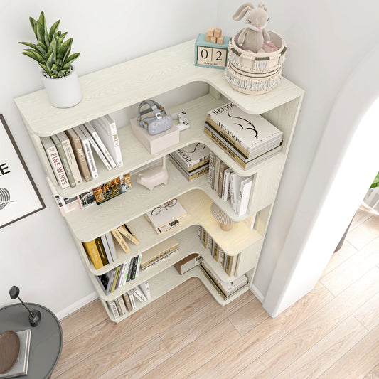 90cm 35.43in Extended Size Freestanding Corner Bookshelf For Living Room, Bedroom, Home Office, Wooden Bookcase With Anti-drop Panel And Anti Tipping Device, Open Storage Display Cabinet 5 Colors