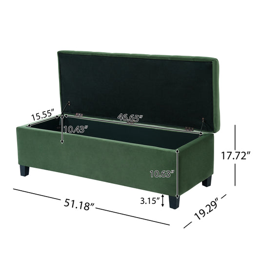 Upholstered Storage Ottoman Bench, Entryway Bench, End Of Bed Bench, Ottoman Foot Rest For Bedroom, Retro Green, 300lbs