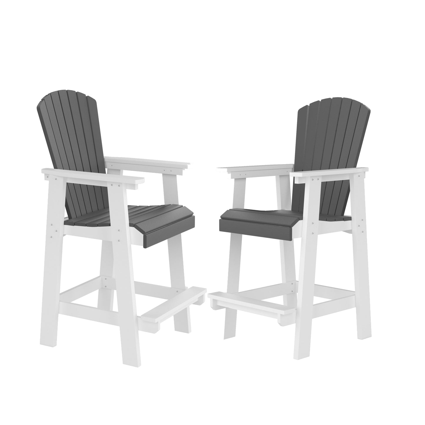 HDPE Bar Chair, Outdoor Tall Adirondack Chairs Set Of 2, Patio Bar Stool Chair With High Back White Gray, Set Of 2