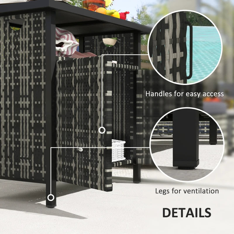 Outdoor Pool Towel Storage Cabinet Organizer, Outdoor Bar Table With Shelf And Cabinet, Pool Towel Holder Pool Valet With Weather-Resistant PE Rattan And Steel Frame, Mixed-Gray