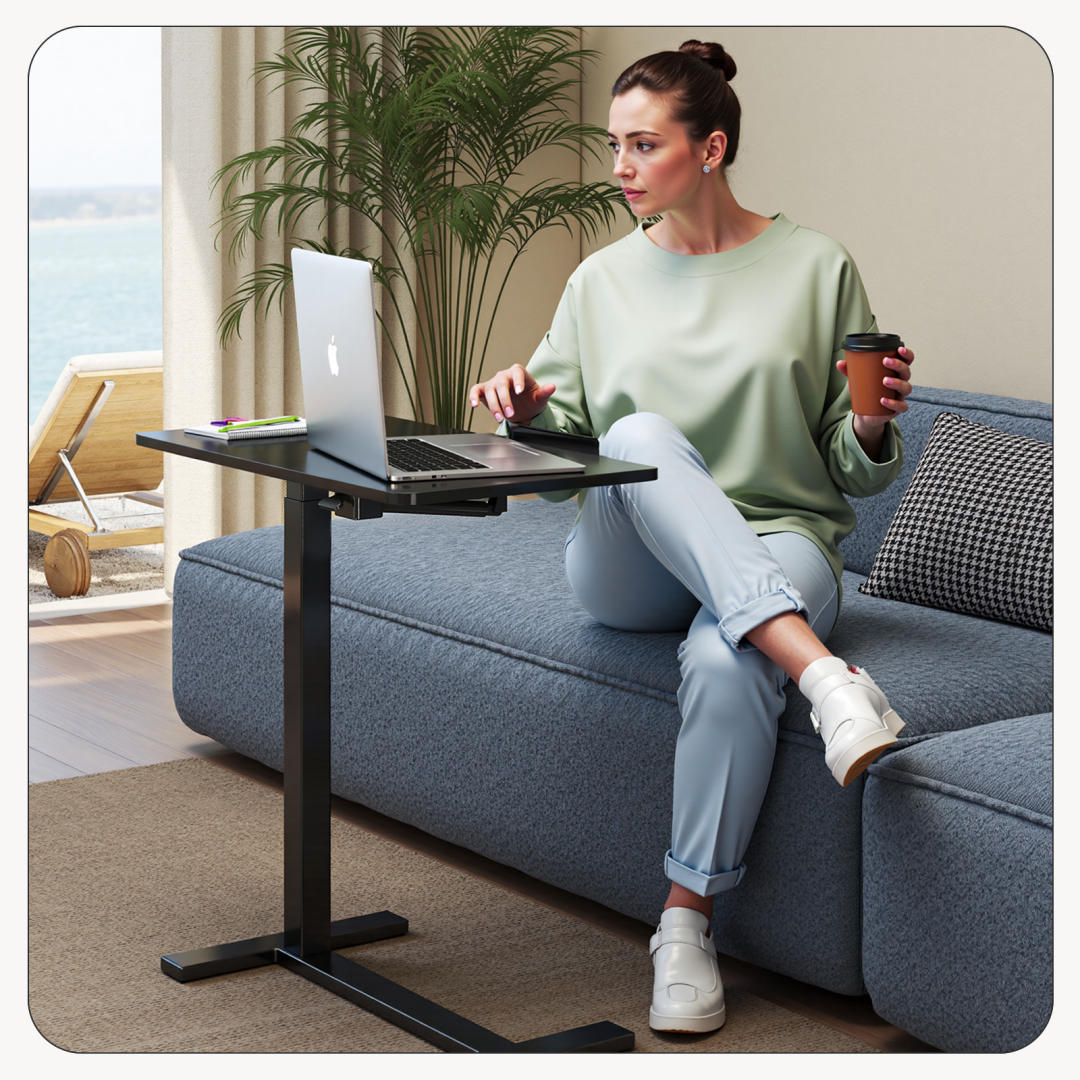 Adjustable Overbed Table With Wheels, Mobile Rolling Laptop Desk, Tilting Bedside Table For Laptop, Bed, Sofa, And Office Use, Black