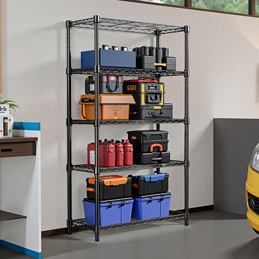 1250 Lbs Steel Heavy Duty 5-Tier Utility Shelving Unit Steel Organizer Wire Rack For Home,Kitchen,Office,Black 13.8 D X 23.6 W X 62.4 H
