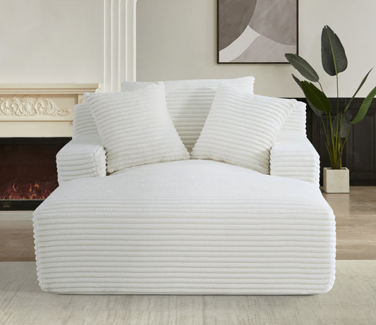 Cloudline Oversized Chaise Lounge Chair In Soft Corduroy, Modern Comfy Couch With Full Foam Cushioning, Cozy Sleeper Sofabed For Living Room, Bedroom, No Assembly Required, Ivory