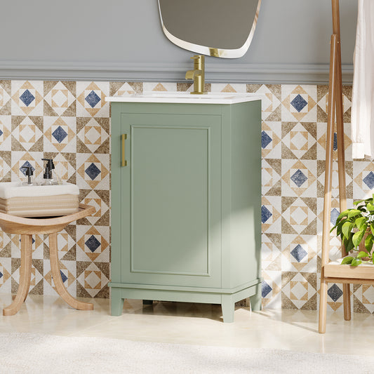 Viedo 20 Inch Modern Small Bathroom Vanity Cabinet With Ceramic Basin- 20x14.5x33.3 Inches,Ample Storage,1 Soft Close Door