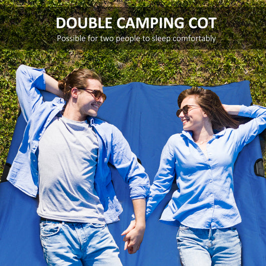 2 Person Folding Camping Cot For Adults, 50" Extra Wide Outdoor Portable Sleeping Cot With Carry Bag, Elevated Camping Bed, Beach Hiking, Blue