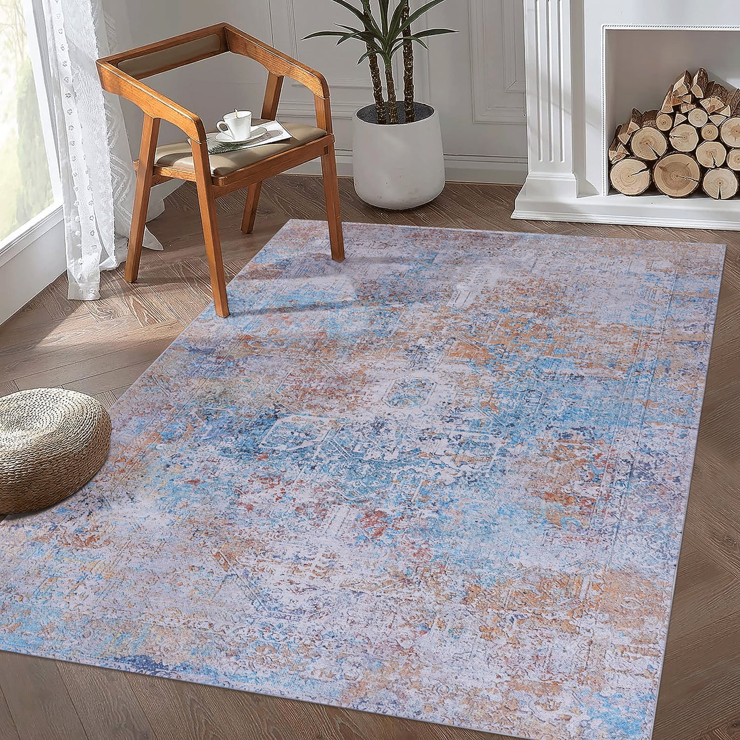 MAVAL Yellow Washable Rug 5x8 Area Rug Yellow, 5' X 8'