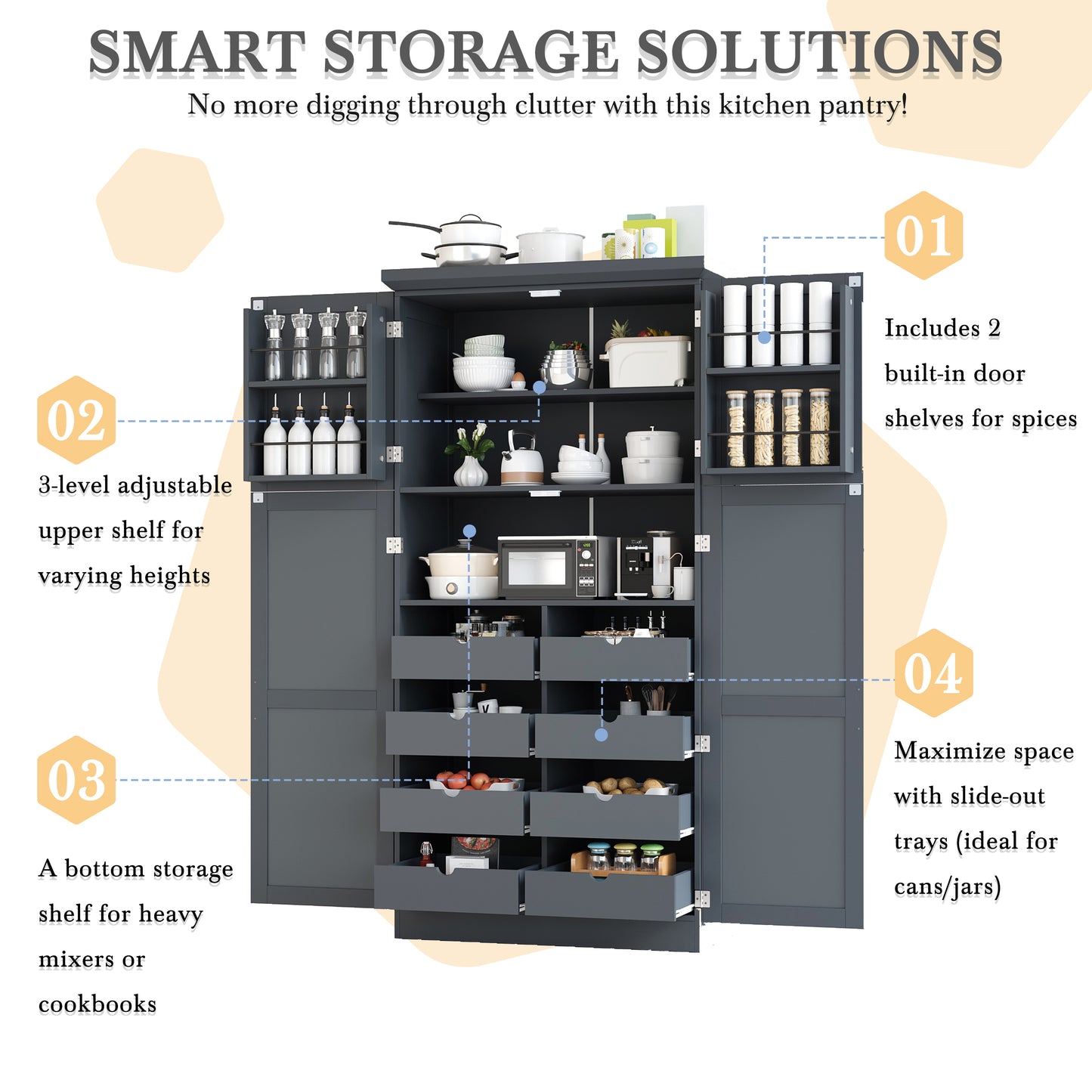TOPMAx 35.5x17.6x70.9inch Freestanding Kitchen Pantry Cabinet Tall Storage Cabinet With 4 Doors 2 Door Shelves 8 Pull- Out Trays And Adjustable Shelf For Dining Room Gray