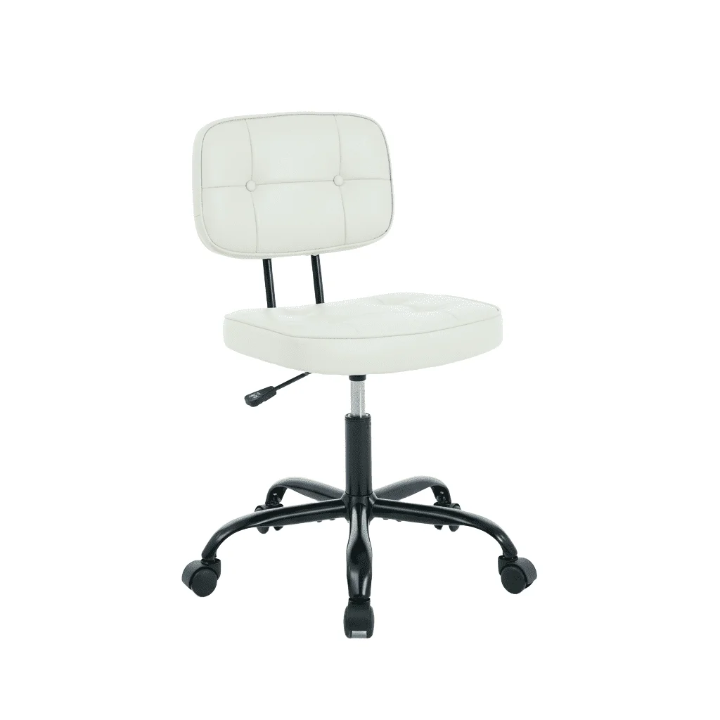 PU Genuine Leather Chair, Small Space, Thickened Seat Cushion, Armless Roller Chair