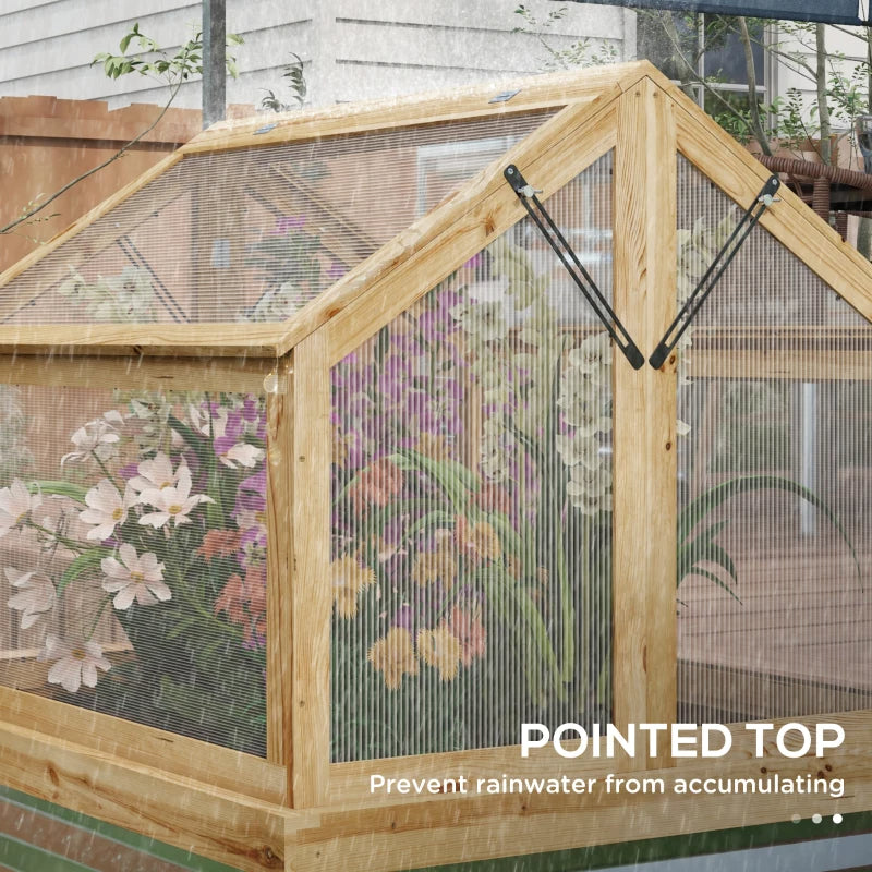 Raised Garden Flower Bed Kit With Greenhouse, Wooden Cold Frame Planter