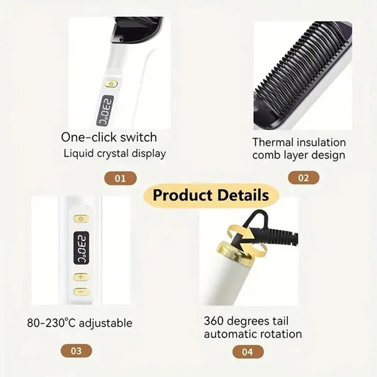 Professional Ionic Hair Straightening Brush, Fast Heating Ceramic With Auto Lock & Shutoff, Anti-Scald, 110V With LED Screen, 30 Temperature Settings, Ideal For Home, Travel & Salon Use, Hair Brush