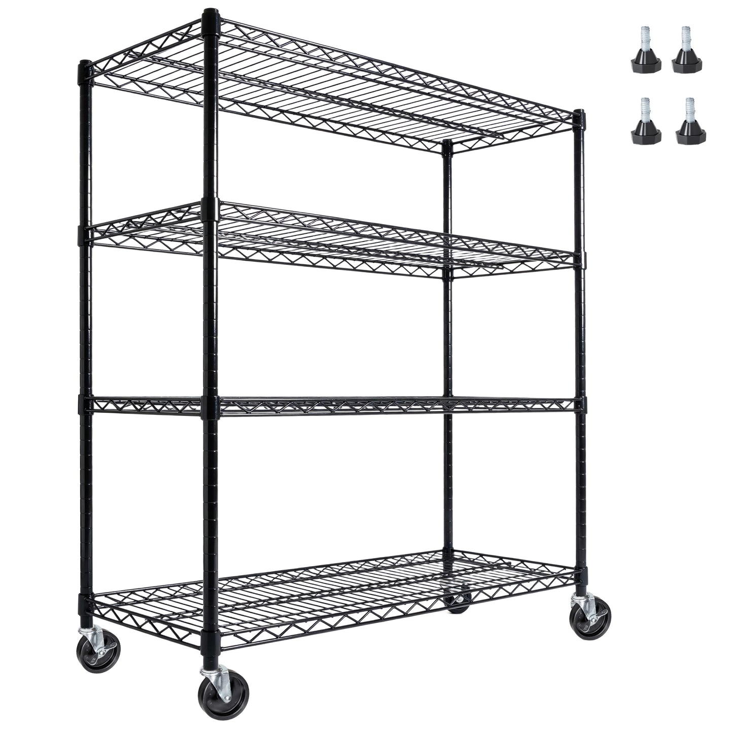 55.5 W X 24 D X 80 H Heavy Duty Wire Storage Shelves With Wheels 4 Tier Adjustable 2400 Lbs Capacity Garage Shelving Unit Rolling Industrial Storage Black
