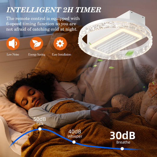 20 LED Bladeless Ceiling Fan Light With Remote Control Modern Flush Mount Ceiling Lamp With Air Circulation And Adjustable Brightness For Living Room, Dining Room, Or Bedroom