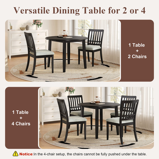 3-Piece Round Dining Table Set For 2 People, 1 Folding Wood Dining Table 2 Upholstered Chairs, Space-Saving Design For Small Apartments And Dining Areas - BLACK