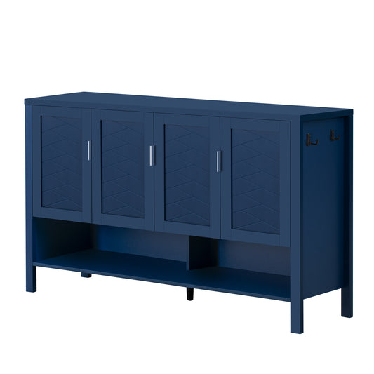U-STYLE 55.1 Storage Sideboard With 4- Doors Multi Functional Buffet With Open Shelf And 2- Tiers Adjustable Shelves Modern Cabinet With Double Hooks Suitable For Living Room Hallway Dining Office.