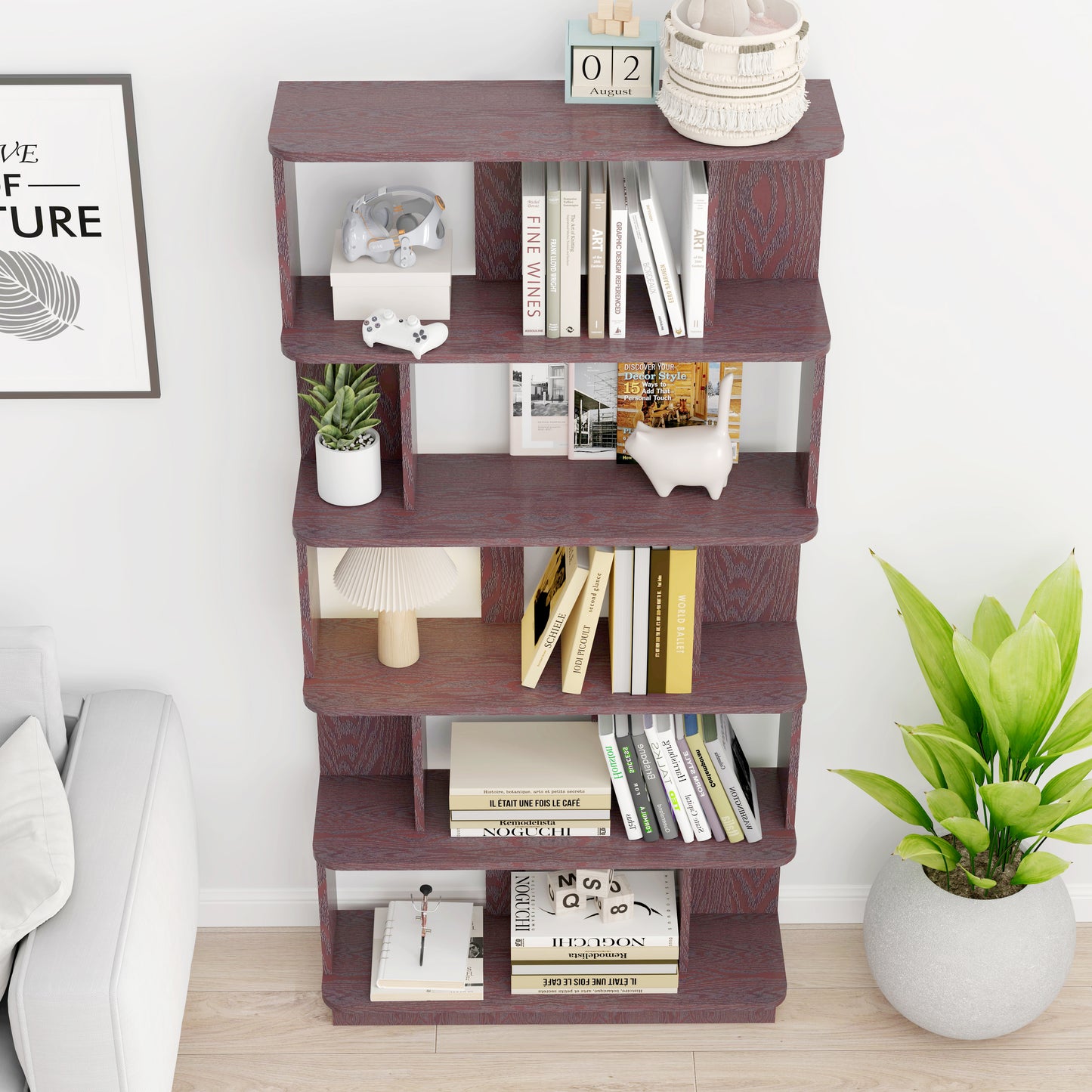 31.5L X 64.56 H Free Combination Bookshelf Modern 5-Tier Open Storage Bookcase MDF Wood Display Shelving For Living Room Home Office Bedroom Decor Organizer, Media Storage Shelves