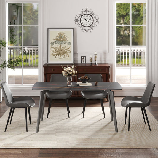62.99 Modern Artificial Stone Black Curved Edge Dark Grey Metal Leg Dining Table-Can Accommodate 6 People Dining Table Only